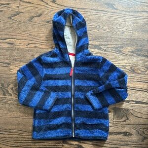 Hanna Andersson Boys Berber Sherpa Fleece Hood Jacket Sz 130 8 Navy/blue Stripe
